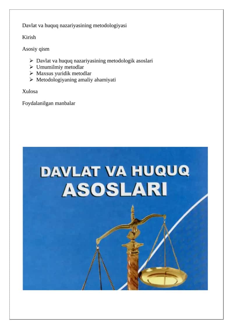 Davlat va huquq nazariyasining metodologik asoslari