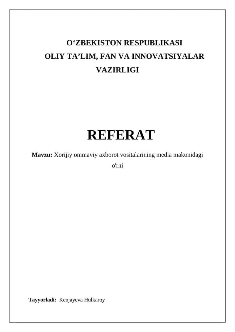 Xorijiy ommaviy axborot vositalarining media makonidagi o'rni