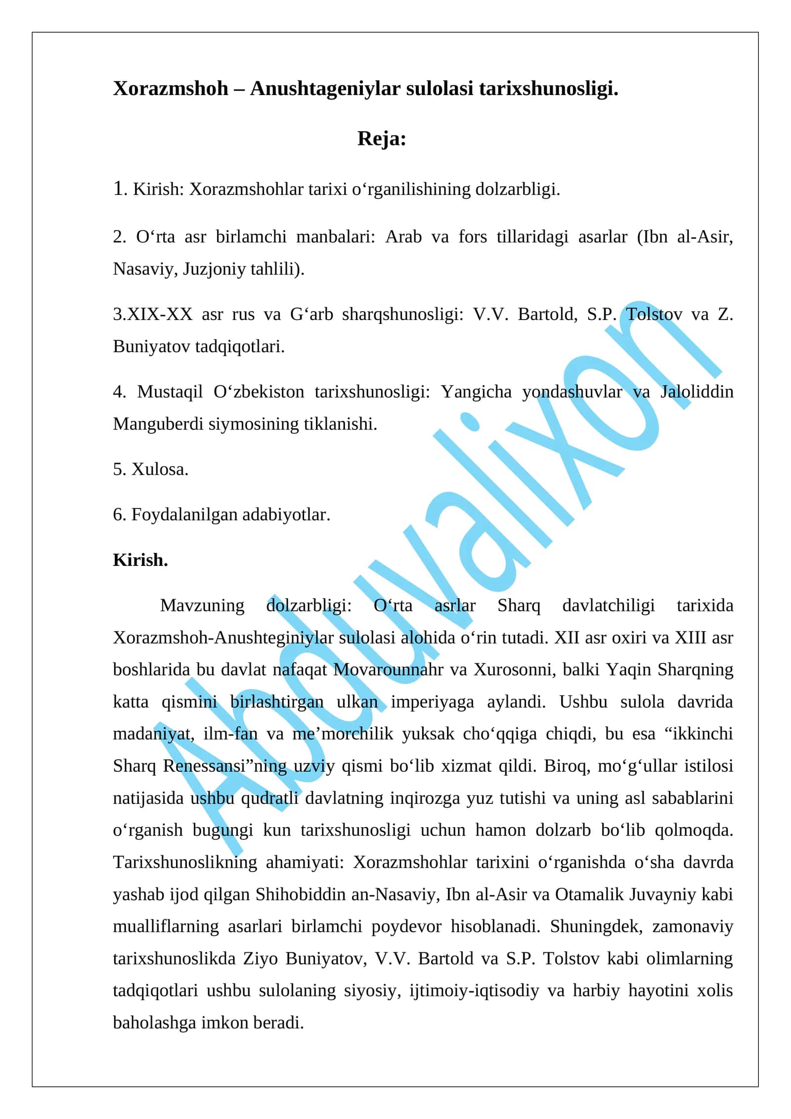 Xorazmshoh – Anushtageniylar sulolasi tarixshunosligi