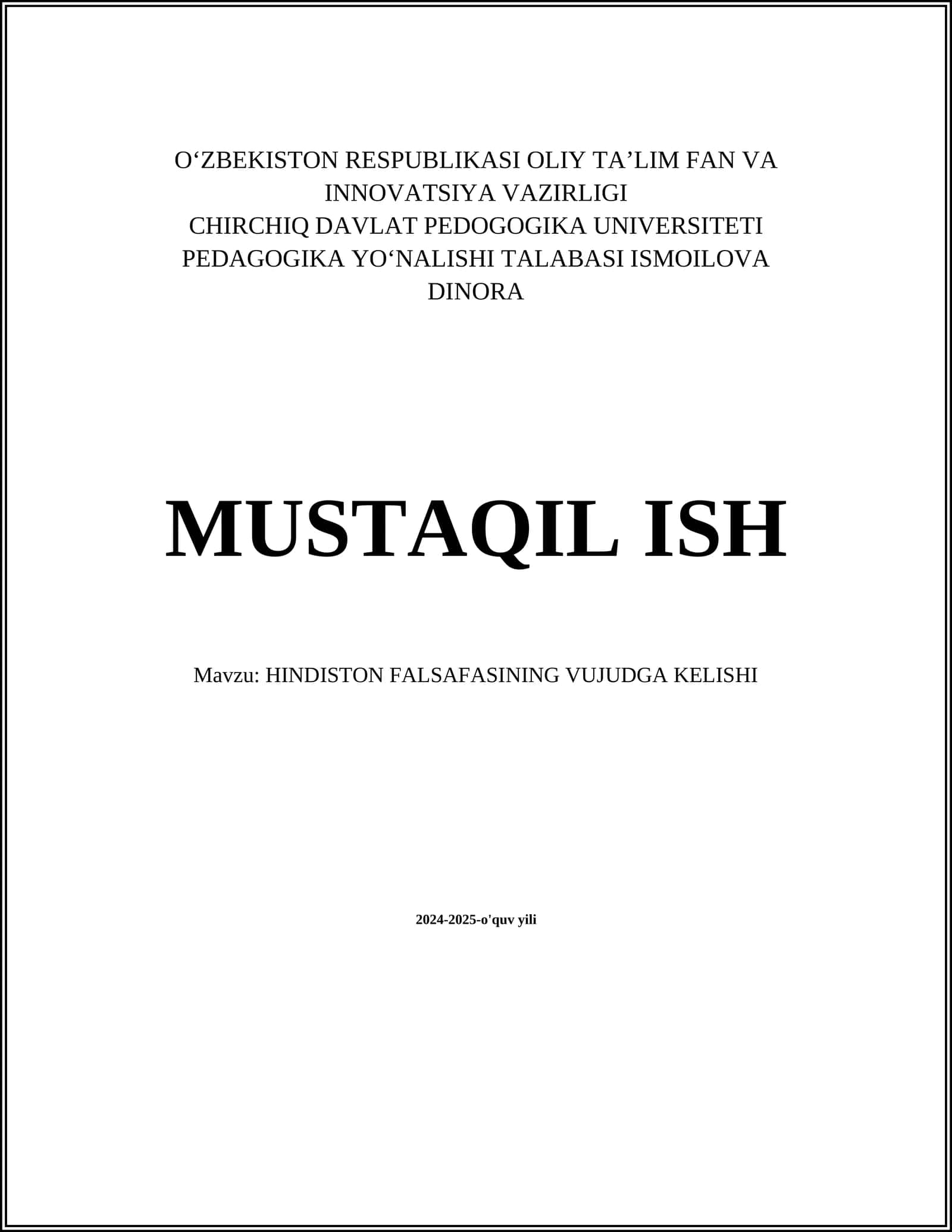 HINDISTON FALSAFASINING VUJUDGA KELISHI