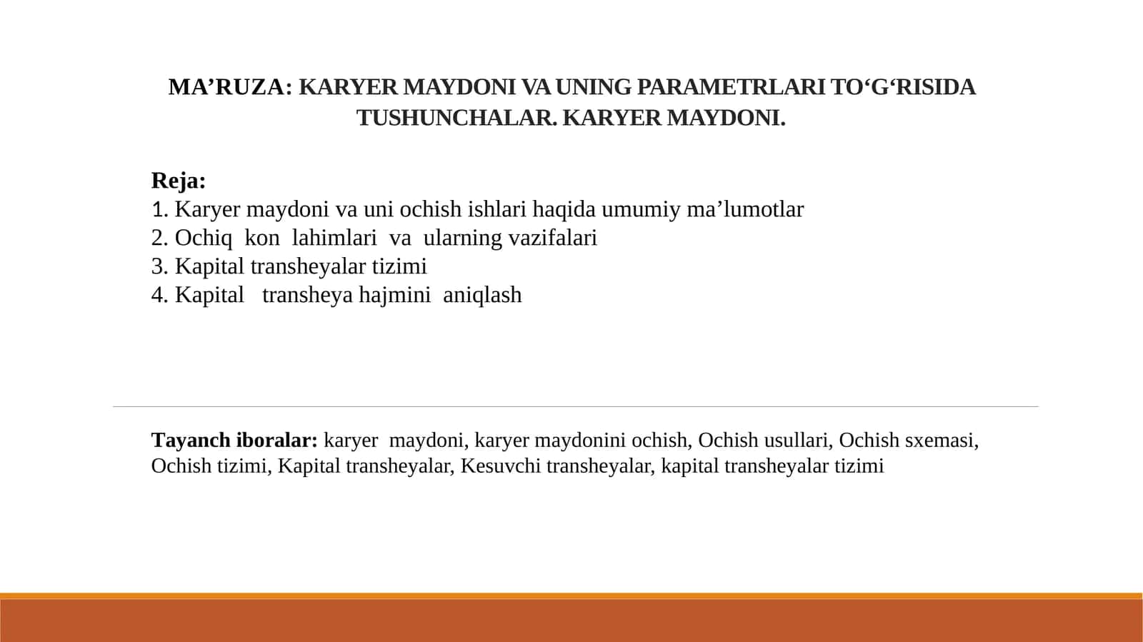 Karyer Maydoni Va Uning Parametrlari To‘g‘risida Tushunchalar