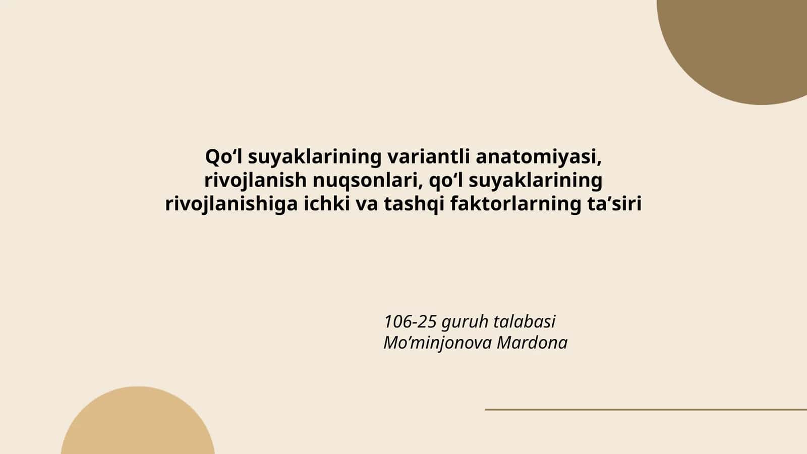 Qoʻl suyaklarining variantli anatomiyasi, rivojlanish nuqsonlari, qoʻl suyaklarining rivojlanishiga ichki va tashqi faktorlarning taʼsiri