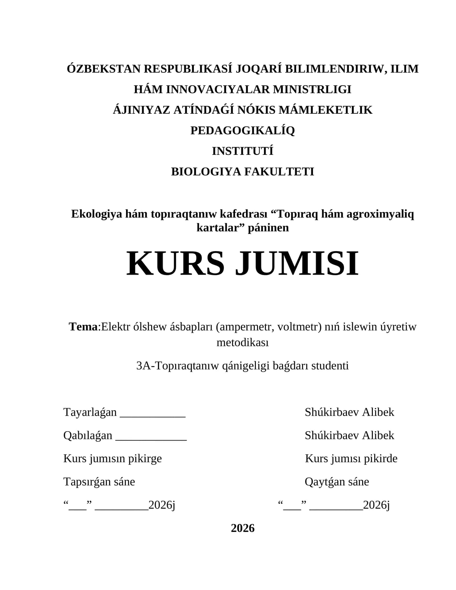 Kurs jumisi ELEKTR OLSHASH ASBOBLARI