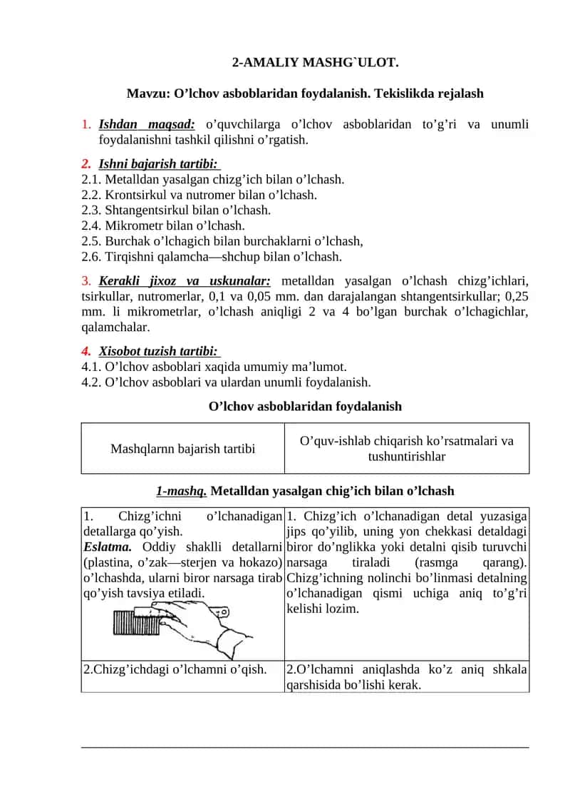 O’lchov asboblaridan foydalanish