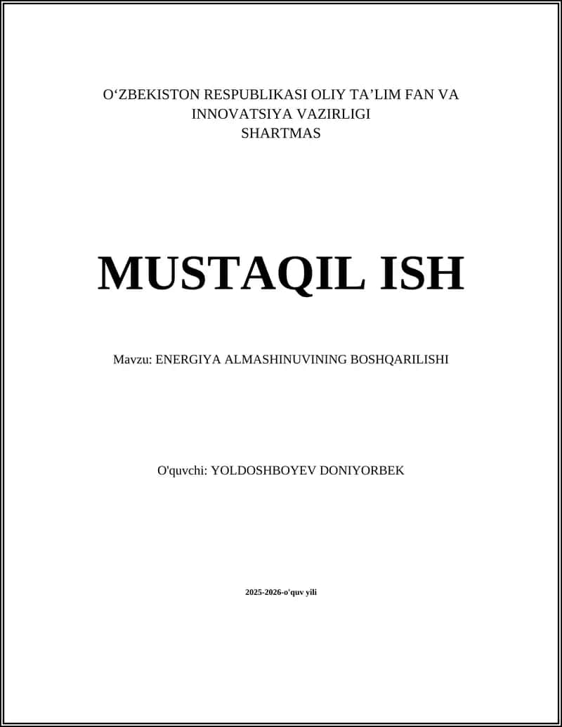 ENERGIYA ALMASHINUVINING BOSHQARILISHI