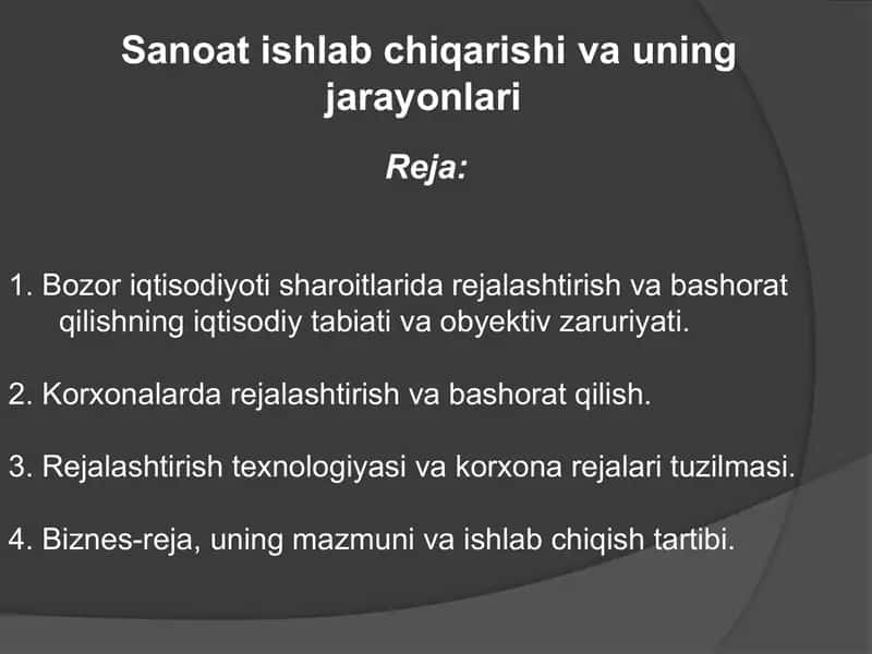 Sanoatda ishlab chiqarish