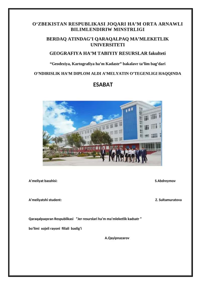 Geodeziya, Kartografiya ha’m Kadastr