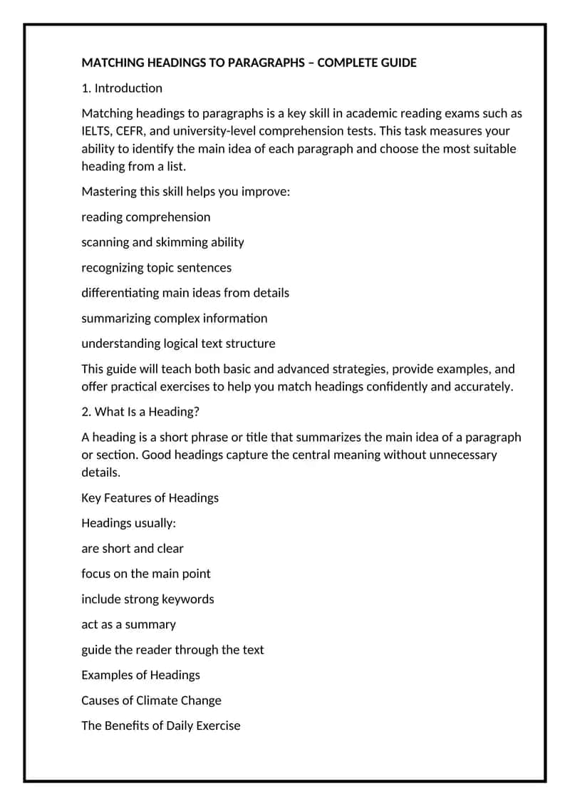 Matching Headings to Paragraphs - Complete Guide