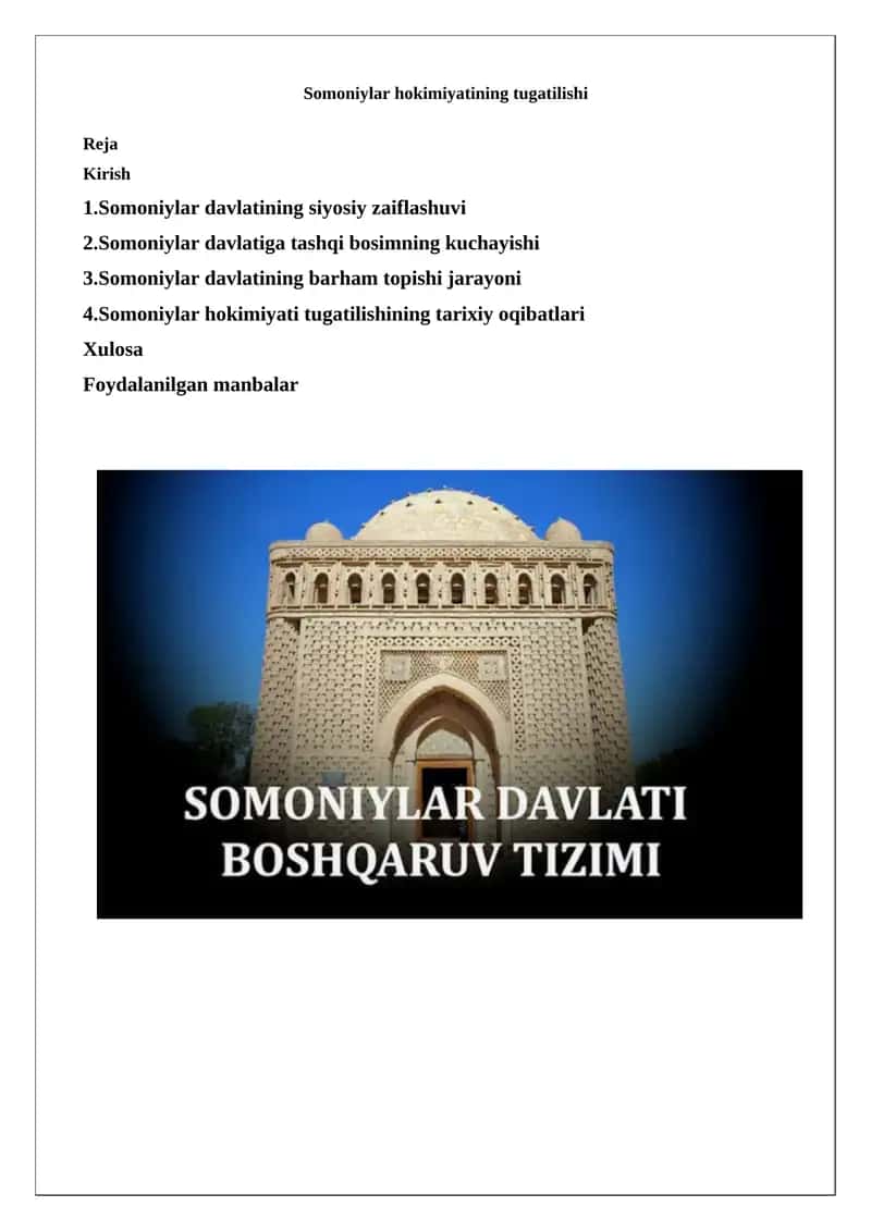 Somoniylar hokimiyatining tugatilishi