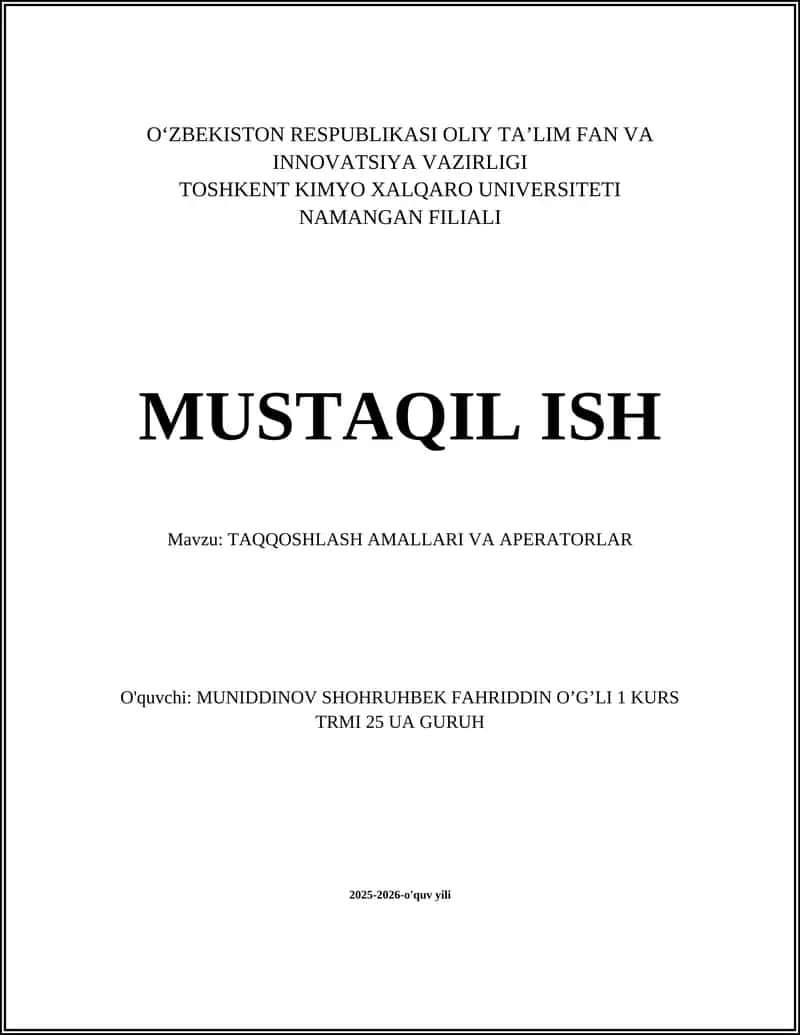 TAQQOSHLASH AMALLARI VA OPERATORLAR