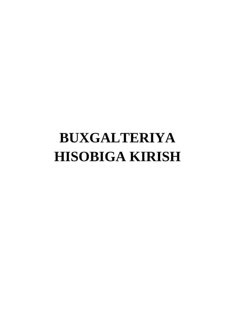 Buxgalteriya hisobiga kirish