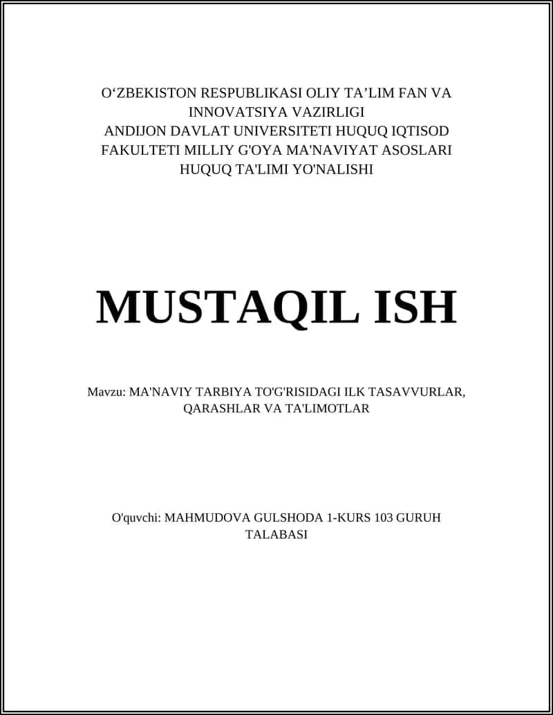 MA'NAVIY TARBIYA TO'G'RISIDAGI ILK TASAVVURLAR