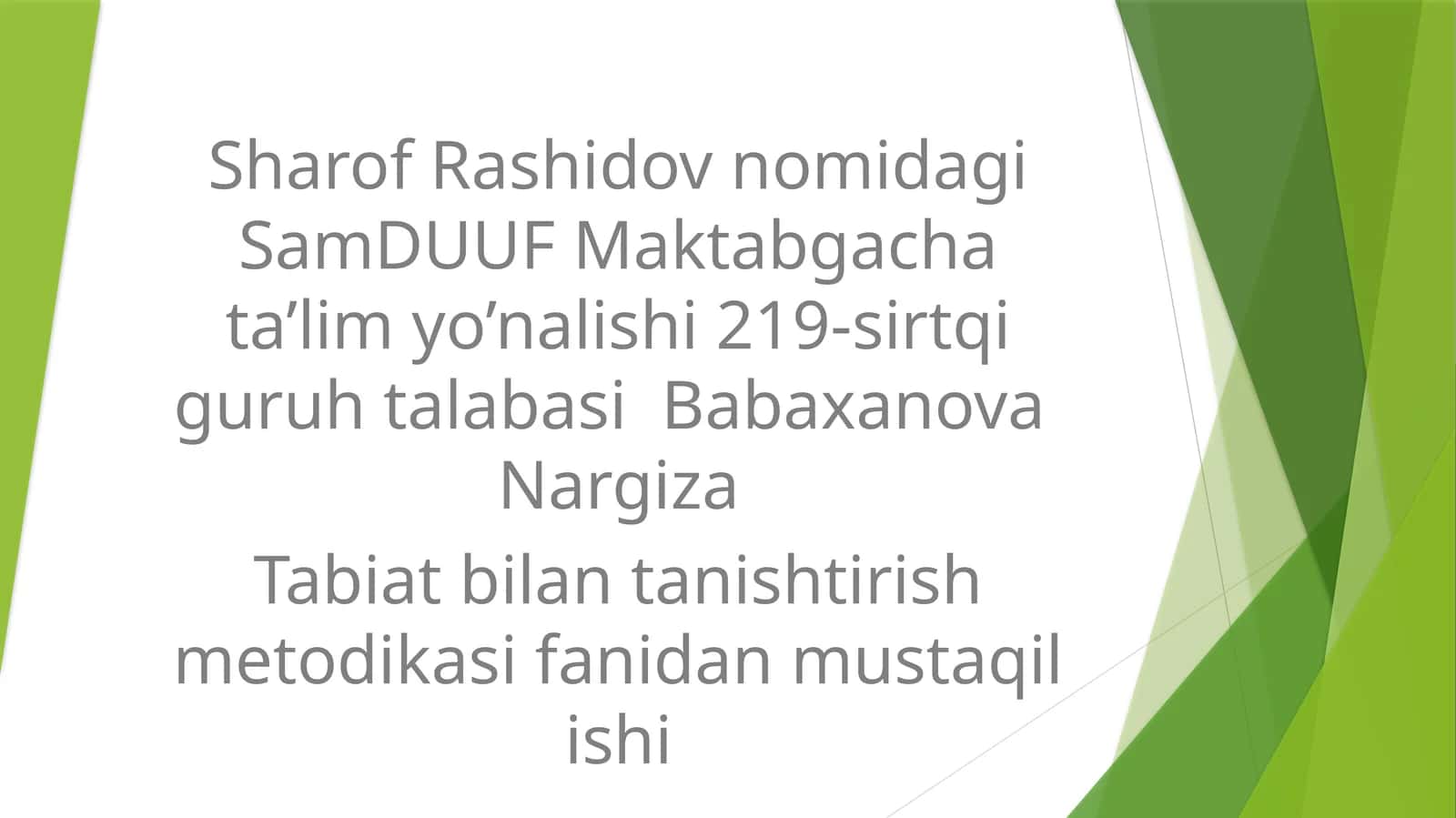 Kattaguruhlarga tabiatga oid o'yinlarni tashkil etishning mashg'ulot islanmalarini tuzish