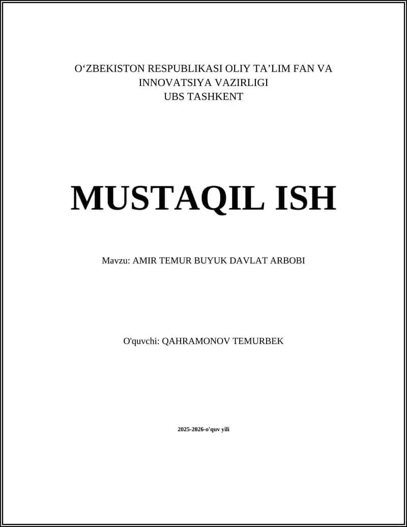 Amir Temur Buyuk Davlat Arbob