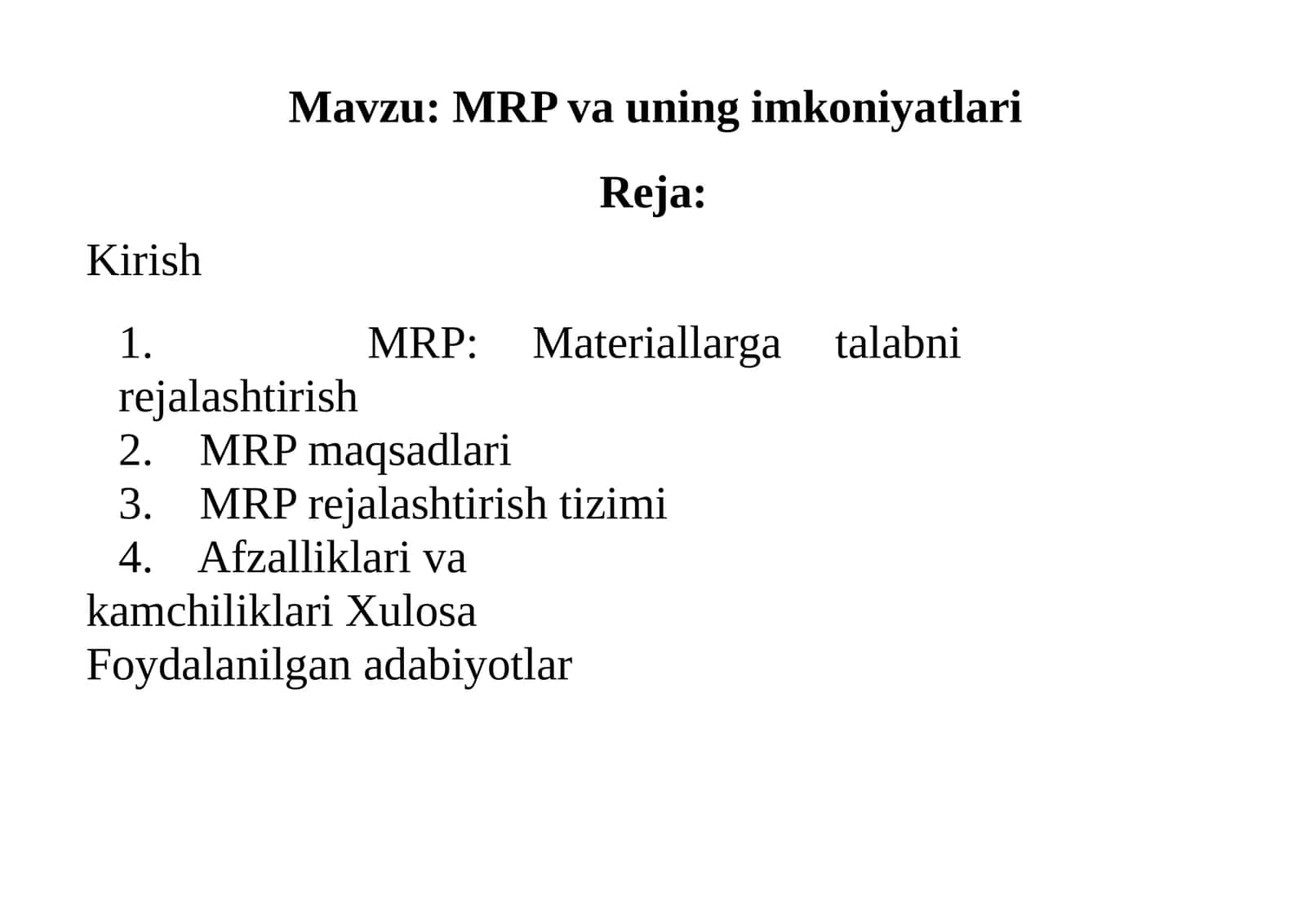 MRP va uning imkoniyatlari