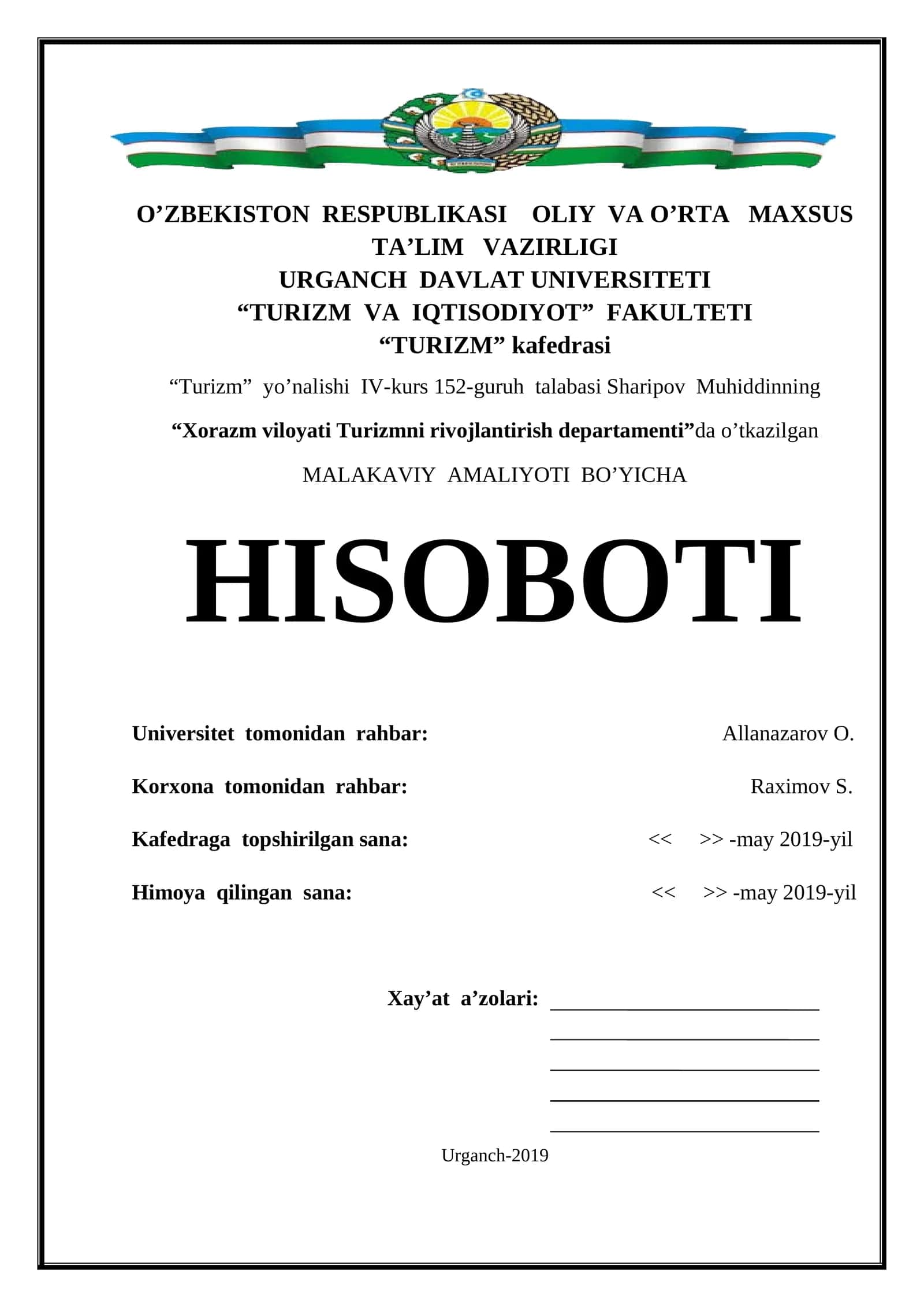 TURIZM yo'nalishi