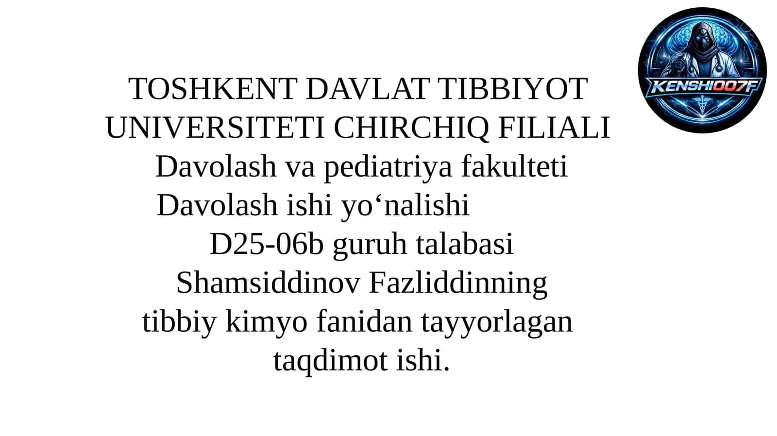 Tibbiy kimyoga kirish. Kimyo va atrof muhit. Biogen elementlar.