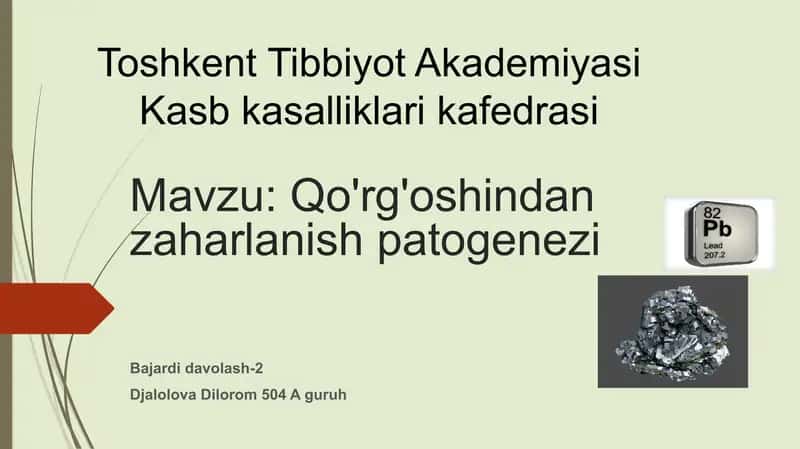 Qo'rg'oshindan zaharlanish patogenezi