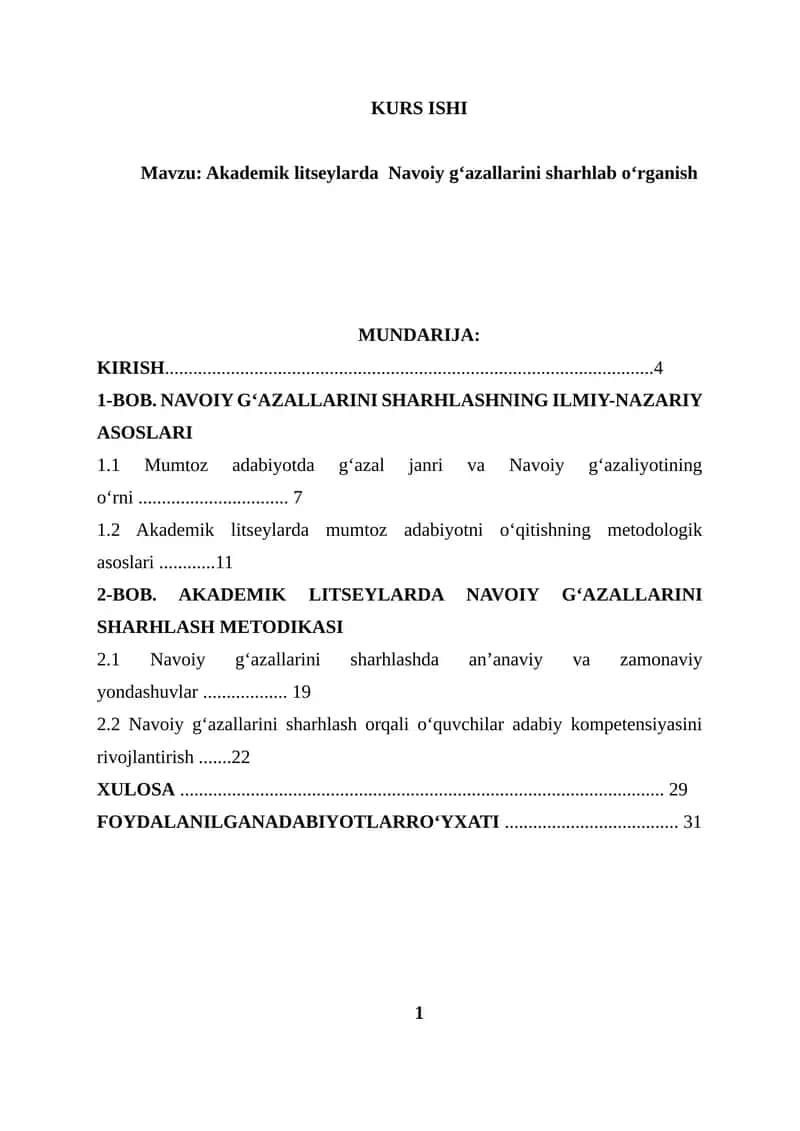Akademik litseylarda Navoiy g‘azallarini sharhlab o‘rganish