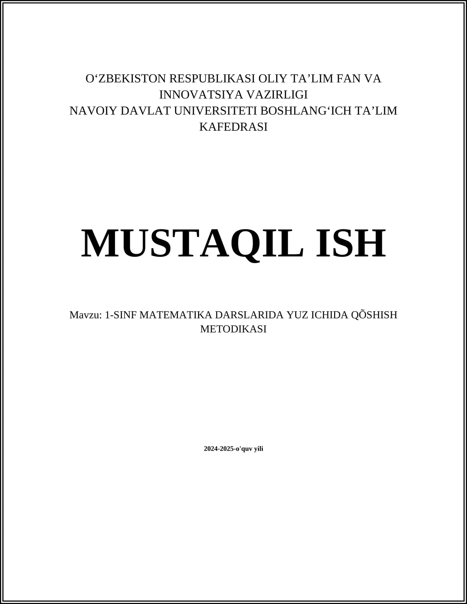 1-Sinf Matematika Yuz Ichida Qoshish Metodikasi