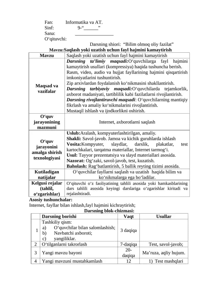 Saqlash yoki uzatish uchun fayl hajmini kamaytirish