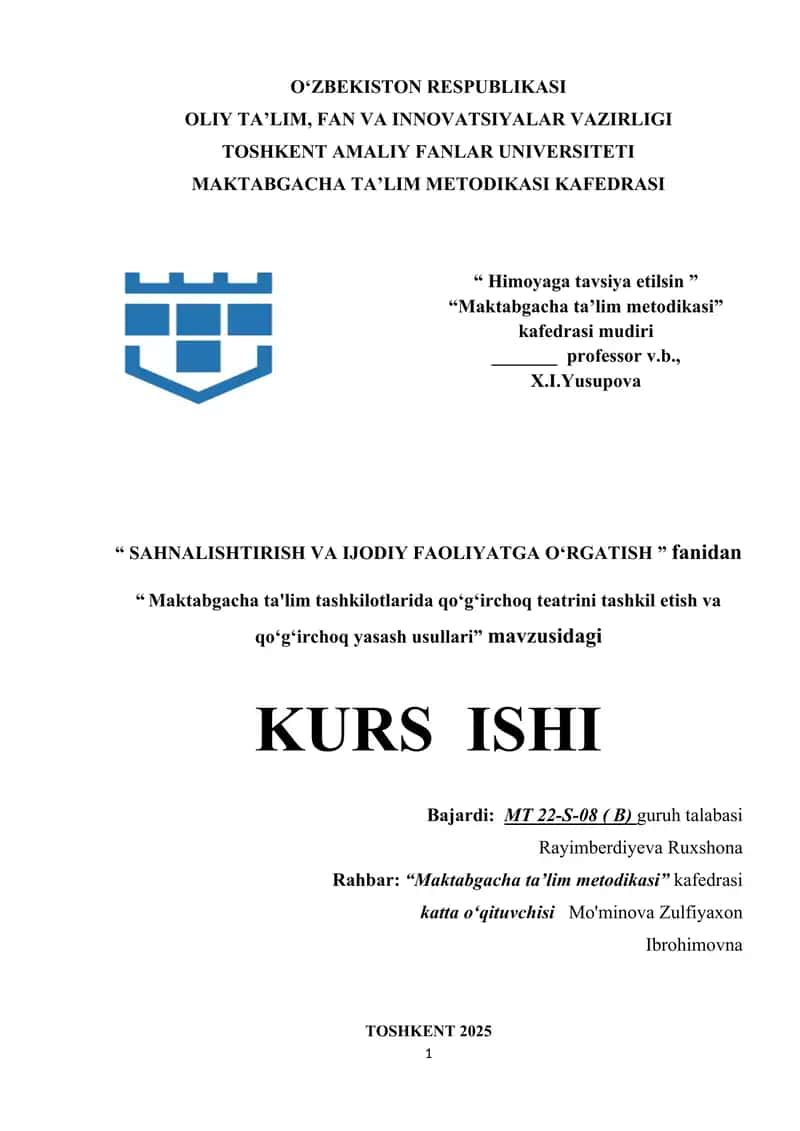 Maktabgacha ta'lim tashkilotlarida qoʻgʻirchoq teatrini tashkil etish va qoʻgʻirchoq yasash usullari