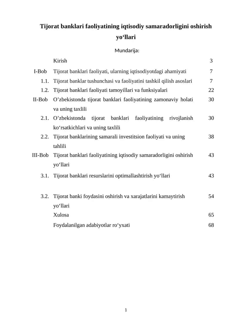 Tijorat banklari faoliyatining iqtisodiy samaradorligini oshirish yo‘llari