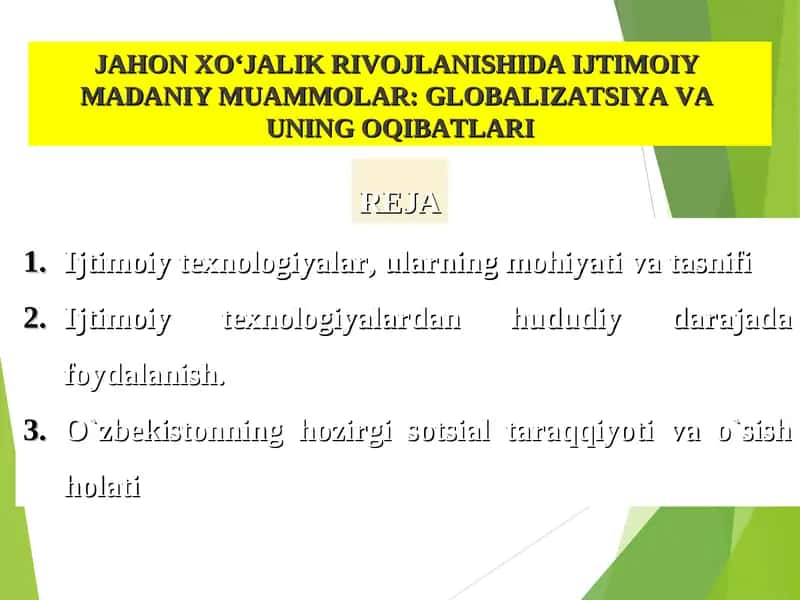 JAHON XO‘JALIK RIVOJLANISHIDA IJTIMOIY MADANIY MUAMMOLAR: GLOBALIZATSIYA VA UNING OQIBATLARI