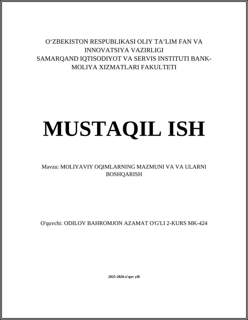 Moliyaviy oqimlar tushunchasi va tarkibi