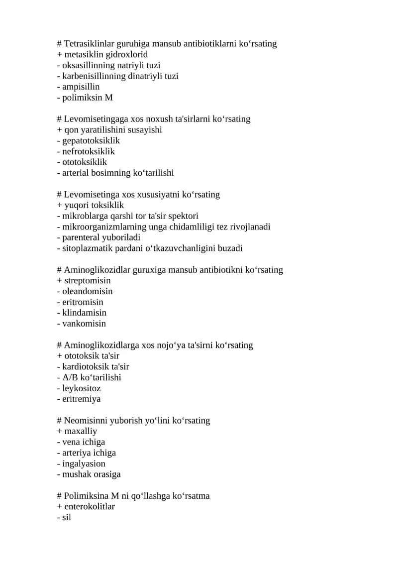 Tetrasiklinlar guruhiga mansub antibiotiklarni koʻrsating