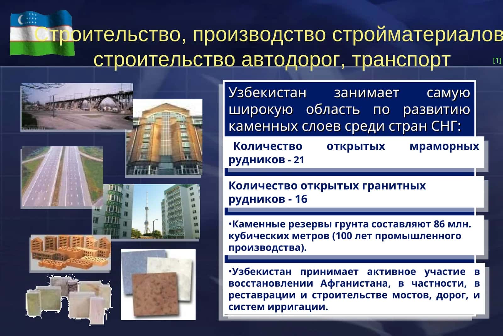 Запасы строительных материалов в Узбекистане