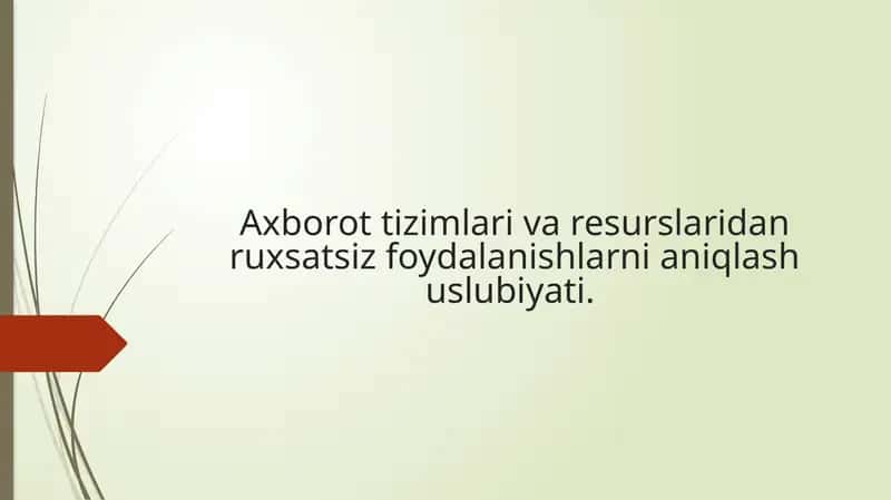 Ruxsatsiz foydalanishni aniqlash uslubiyati va IDS intrusion detection system