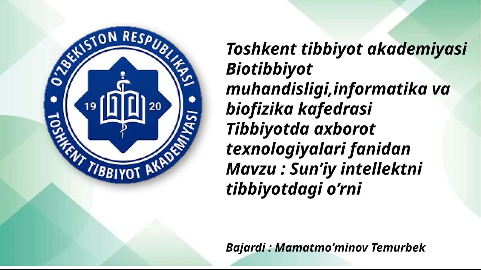 Sun’iy intellekt tibbiyotda