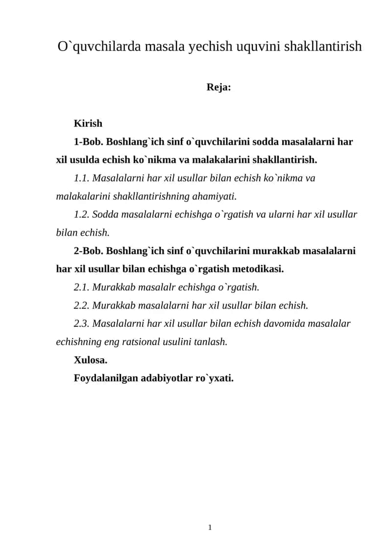 O`quvchilarda masala yechish uquvini shakllantirish
