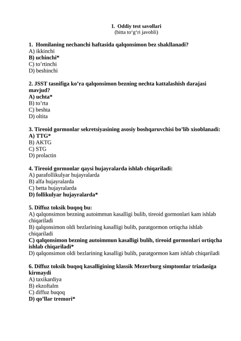 Oddiy test savollari