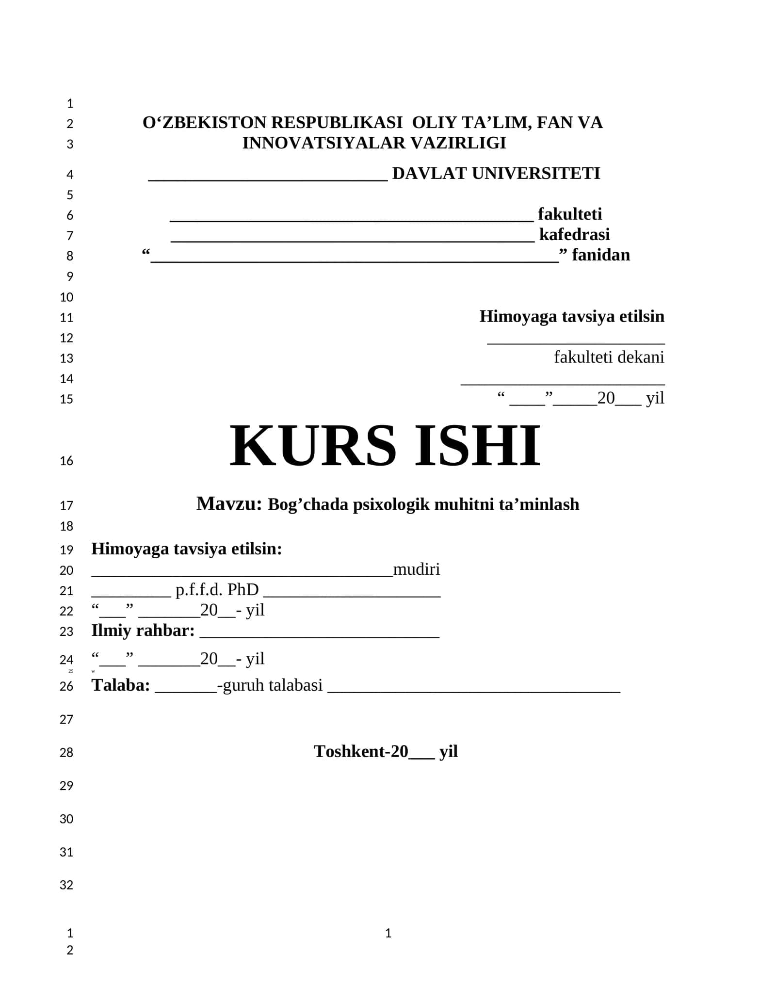 Bog’chada psixologik muhitni ta’minlash