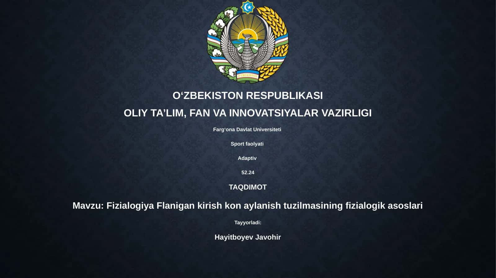 Fizialogiya Flanigan kirish kon aylanish tuzilmasining fizialogik asoslari