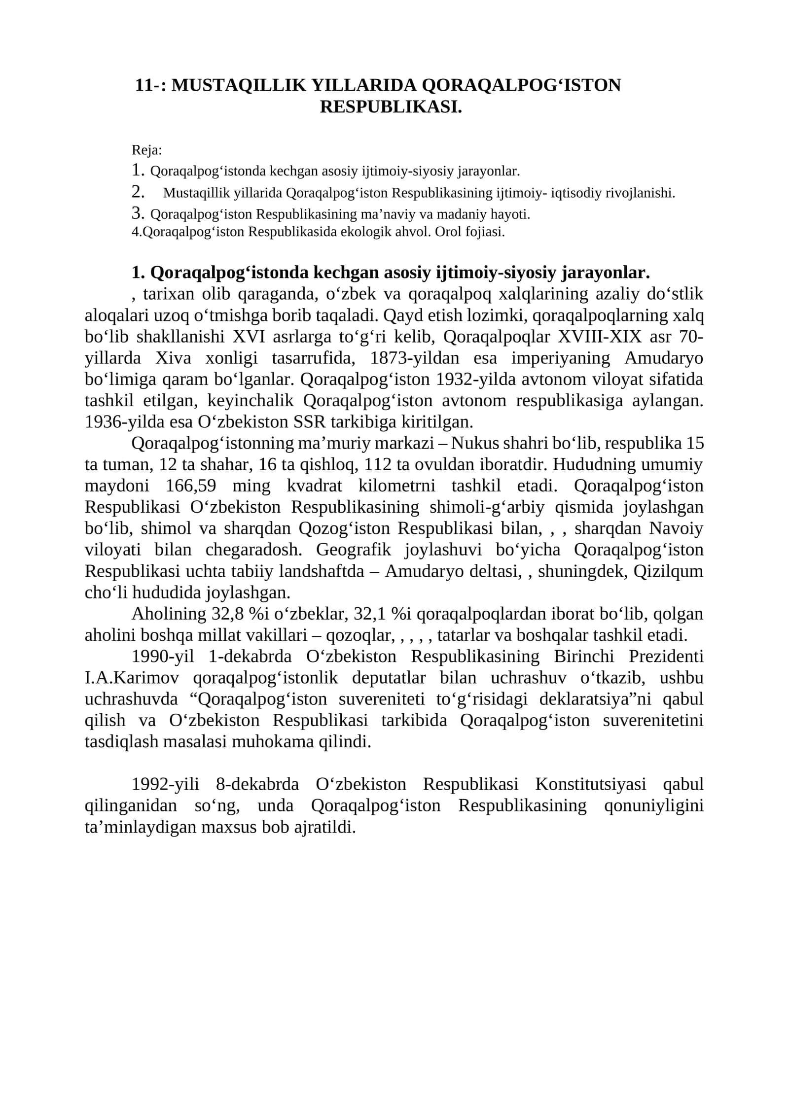 MUSTAQILLIK YILLARIDA QORAQALPOG‘ISTON RESPUBLIKASI