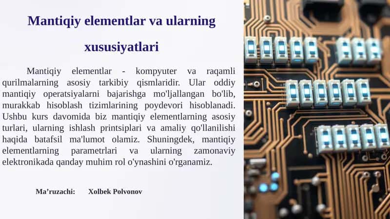Mantiqiy elementlar va ularning xususiyatlari