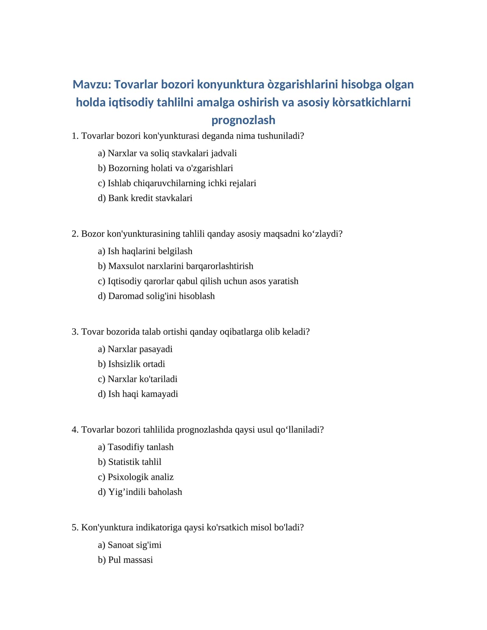 Tovarlar bozori kon'yunkturasi