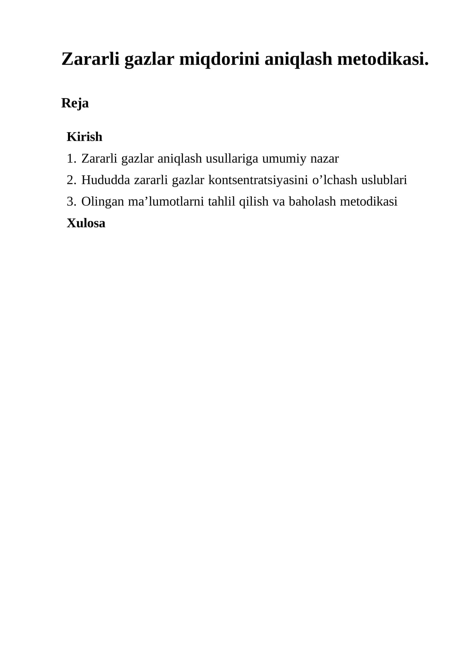 Zararli gazlar miqdorini aniqlash metodikasi