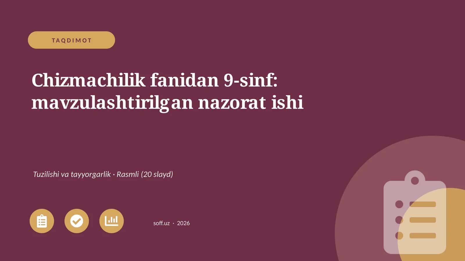 Chizmachilik fanidan 9-sinf: mavzulashtirilgan nazorat ishi