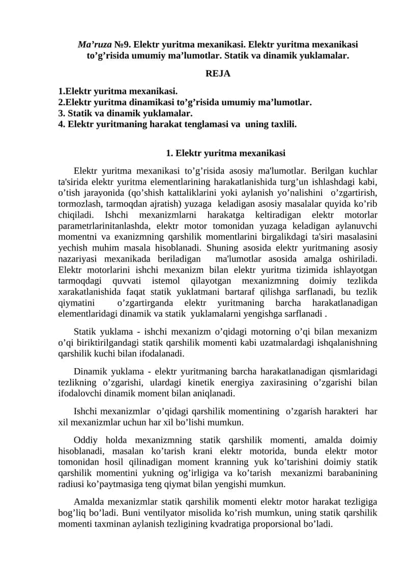 Elektr yuritma mexanikasi