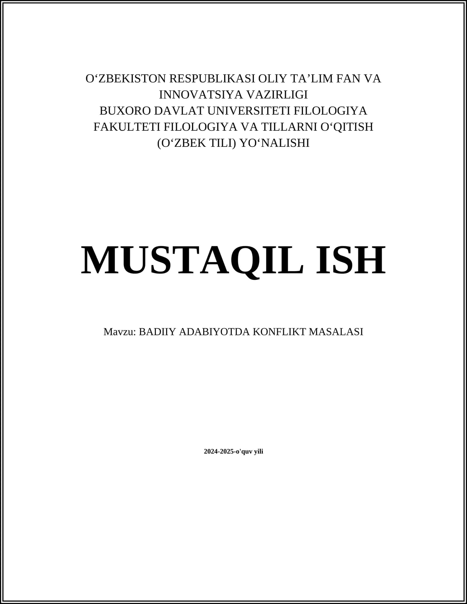 BADIIY ADABIYOTDA KONFLIKT MASALASI