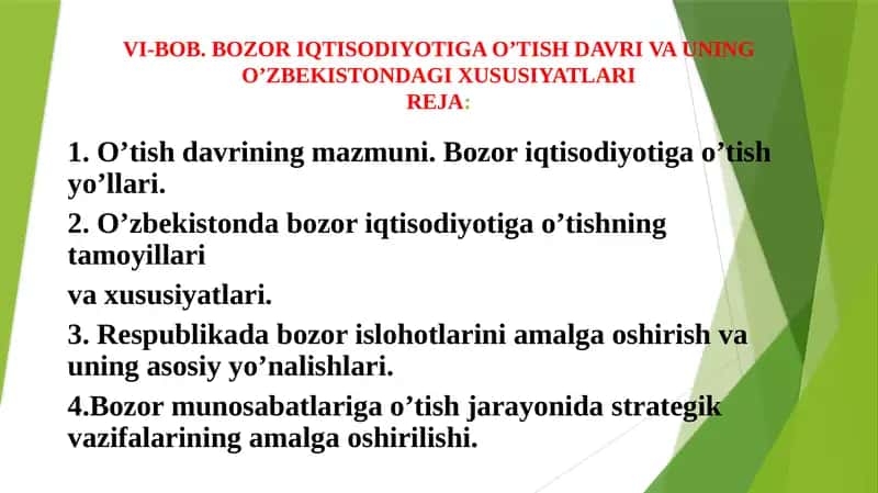 Bozor Iqtisodiyotiga O’tish Davri va uning O’zbekistondagi Xususiyatlari