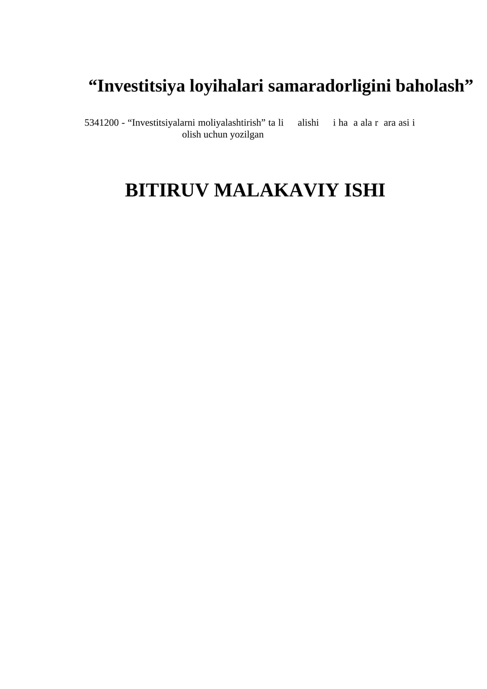 Investitsiya loyihalari samaradorligini baholash