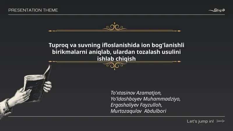 Tuproq va suvning ifloslanishida ion bog'lanishli birikmalarni aniqlab, ulardan tozalash usulini ishlab chiqish