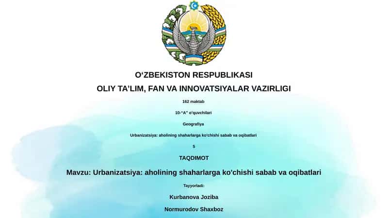 Urbanizatsiya: aholining shaharlarga ko'chishi sabab va oqibatlari