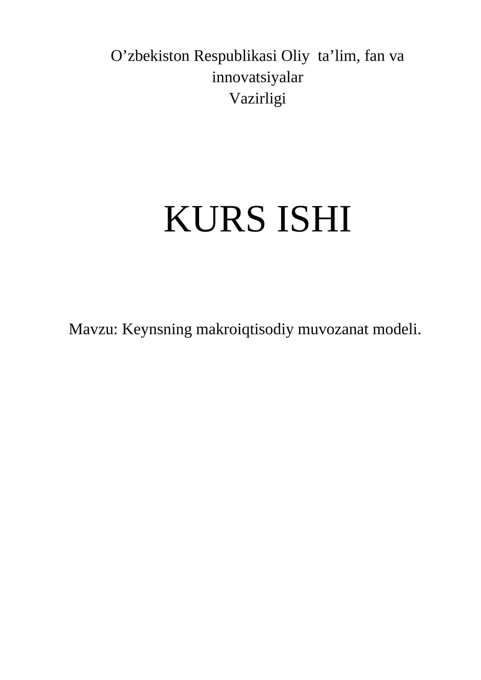 Keynsning makroiqtisodiy muvozanat modeli
