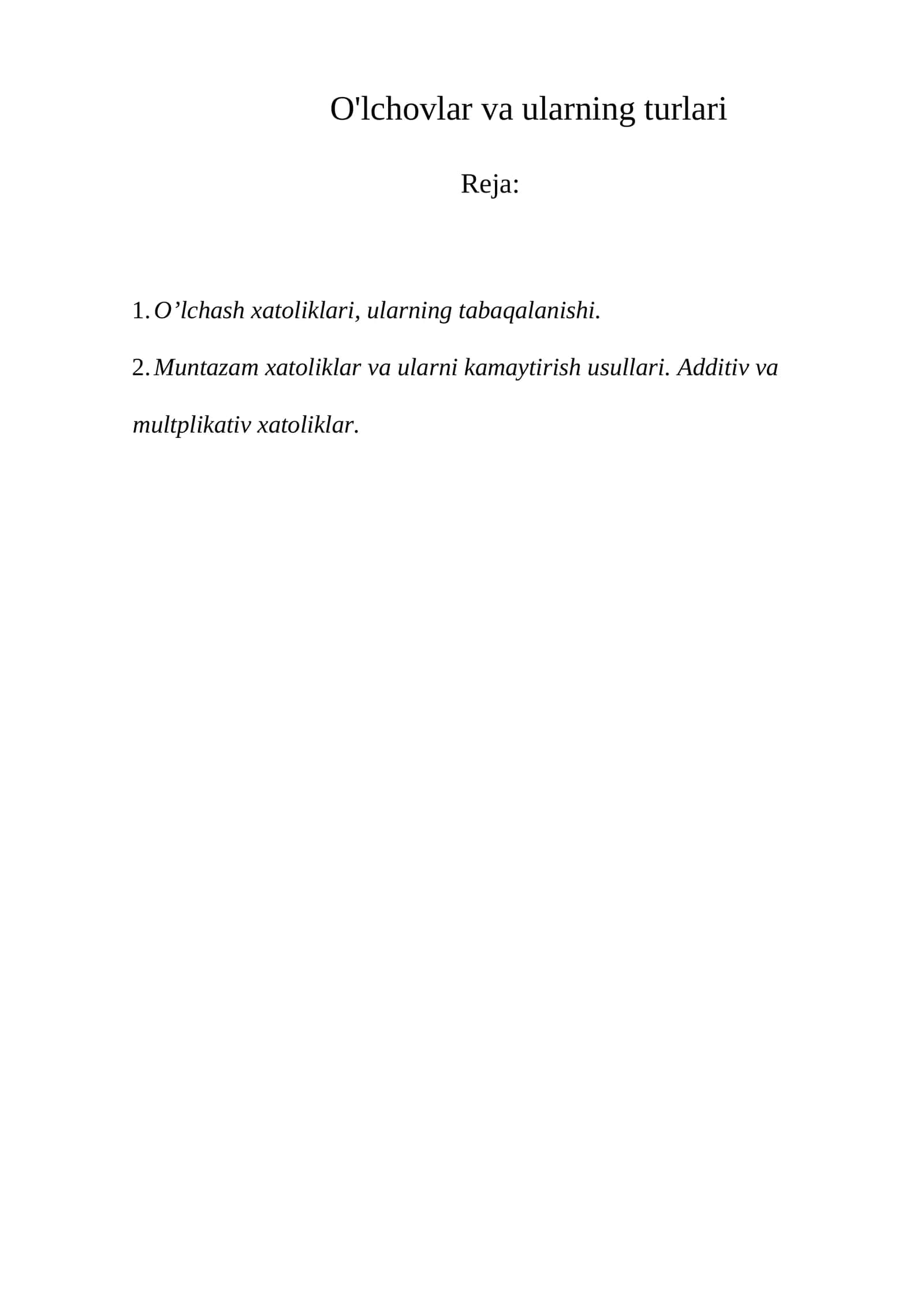 O'lchovlar va ularning turlari